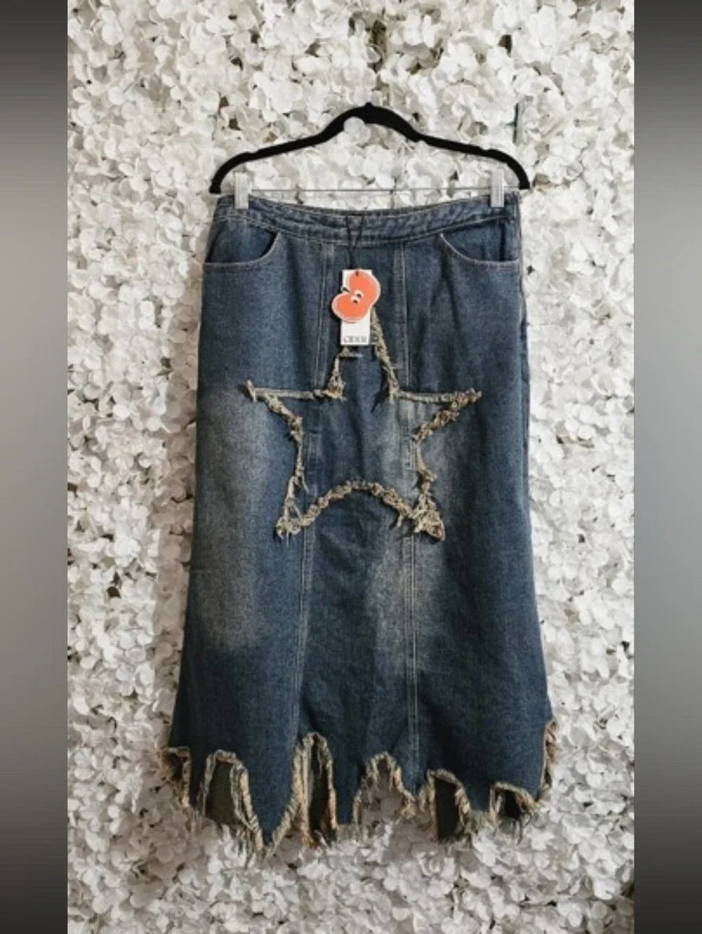 NWT Cider Y2K distressed star denim midi skirt - Picture 2 of 3